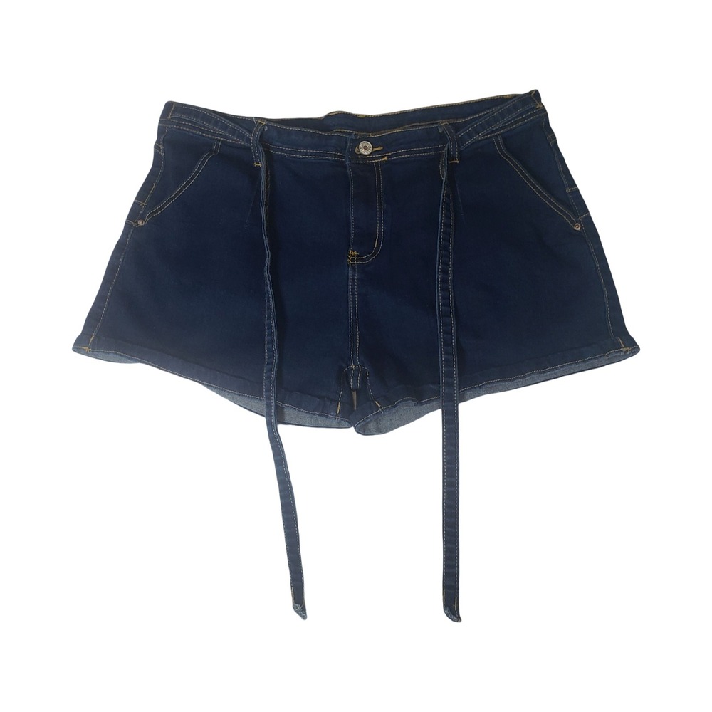 Navy Blue High Waisted Denim Shorts with Ties Dark Wash Size XXL